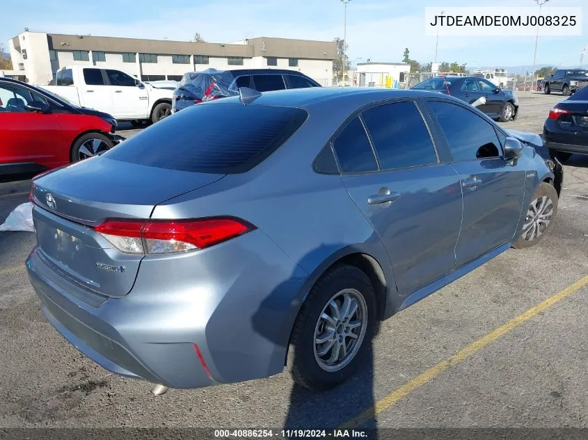 2021 Toyota Corolla Hybrid Le VIN: JTDEAMDE0MJ008325 Lot: 40886254