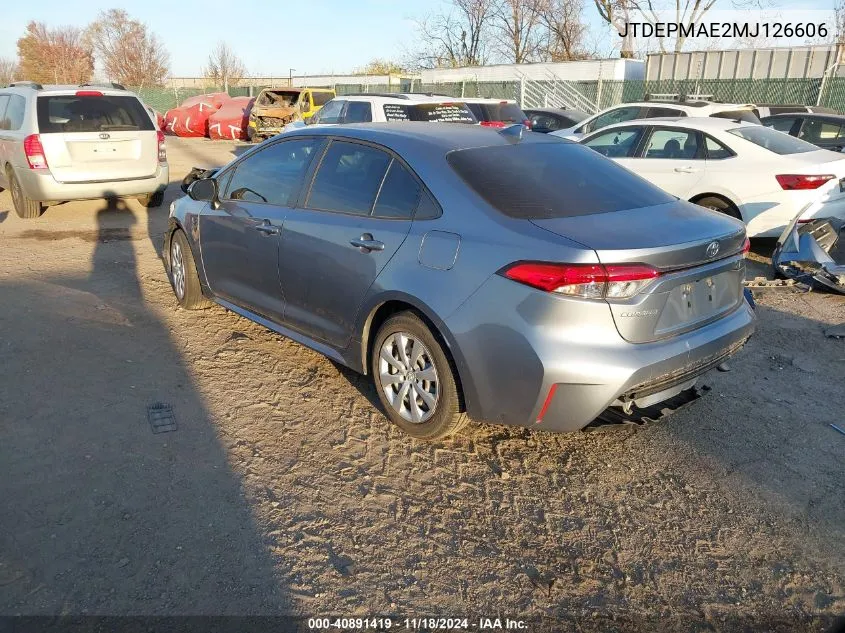 2021 Toyota Corolla Le VIN: JTDEPMAE2MJ126606 Lot: 40891419