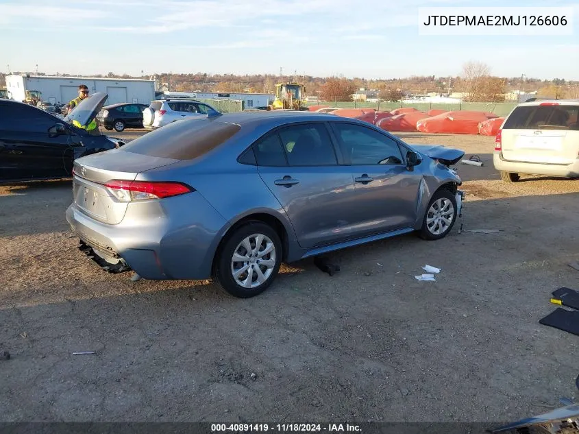 2021 Toyota Corolla Le VIN: JTDEPMAE2MJ126606 Lot: 40891419