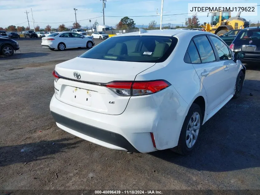 2021 Toyota Corolla Le VIN: JTDEPMAE1MJ179622 Lot: 40896439