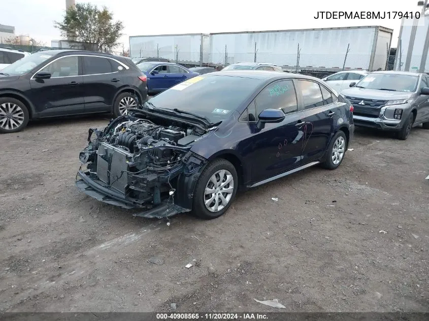 2021 Toyota Corolla Le VIN: JTDEPMAE8MJ179410 Lot: 40908565