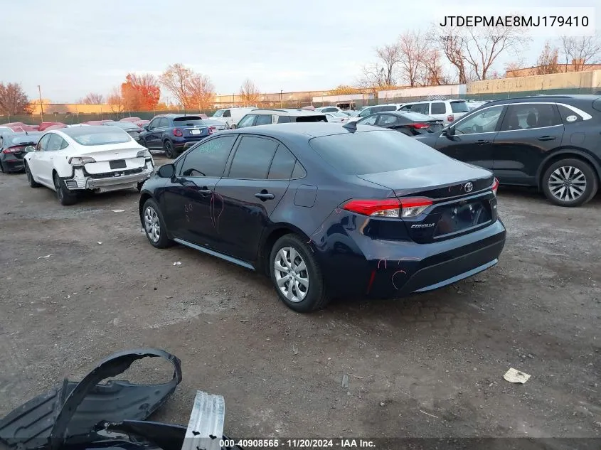 2021 Toyota Corolla Le VIN: JTDEPMAE8MJ179410 Lot: 40908565