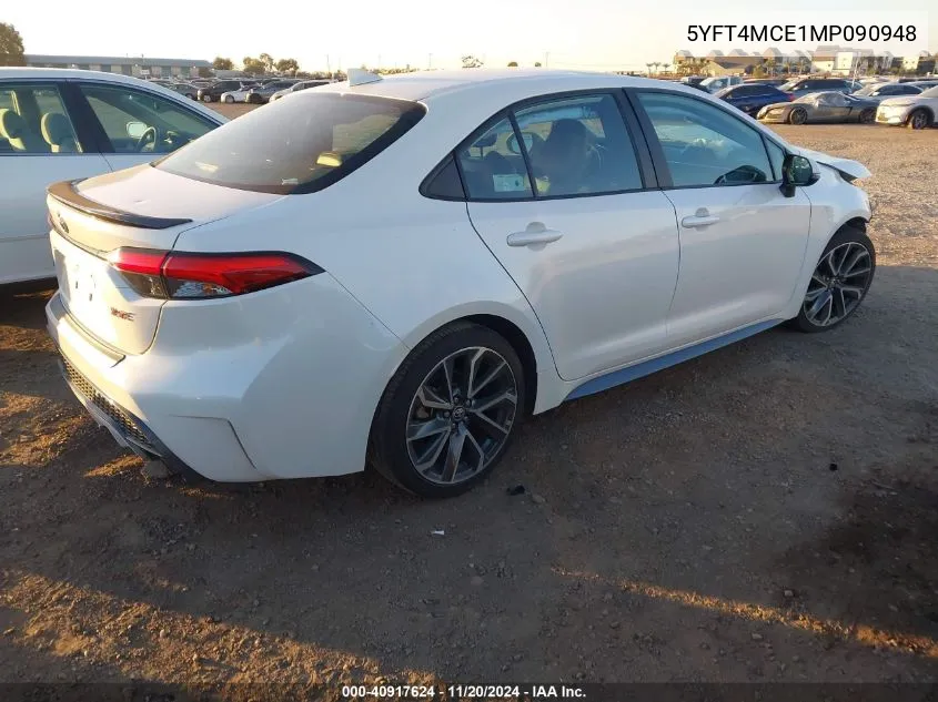 2021 Toyota Corolla Xse VIN: 5YFT4MCE1MP090948 Lot: 40917624