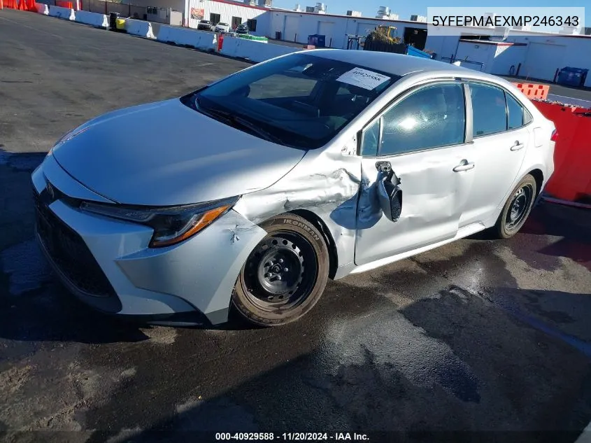 2021 Toyota Corolla Le VIN: 5YFEPMAEXMP246343 Lot: 40929588