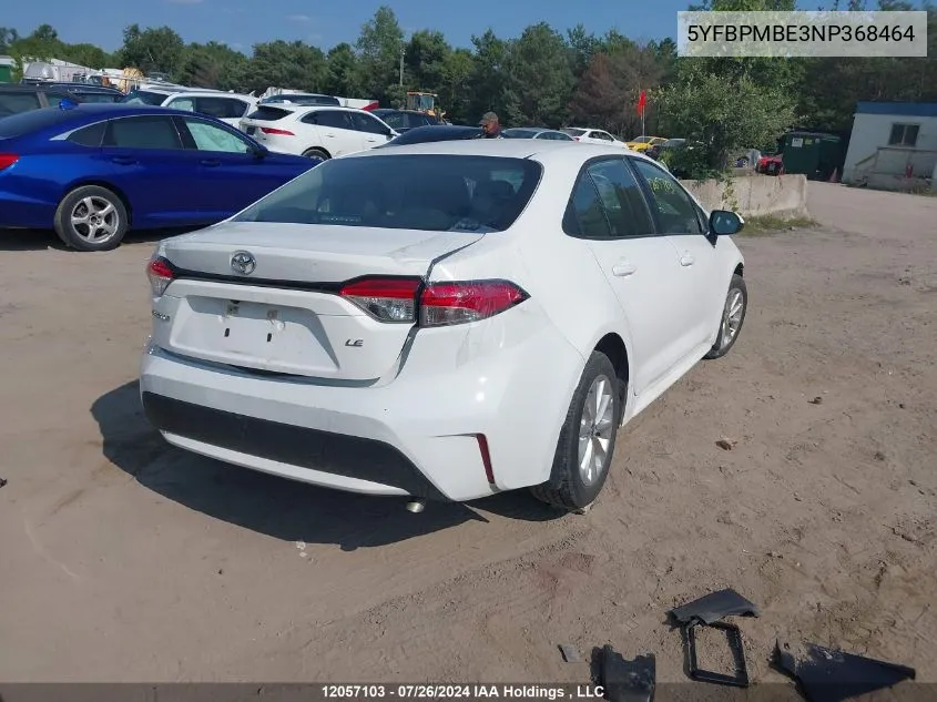 2022 Toyota Corolla VIN: 5YFBPMBE3NP368464 Lot: 12057103