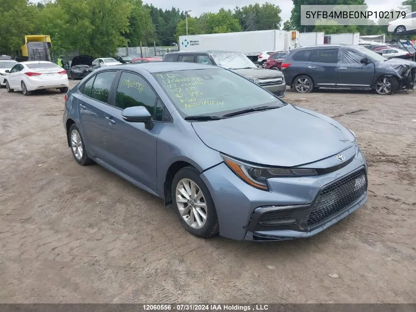 2022 Toyota Corolla Se VIN: 5YFB4MBE0NP102179 Lot: 12060556