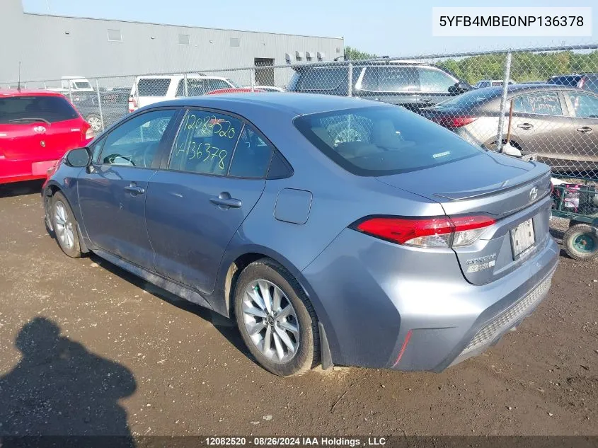 2022 Toyota Corolla Se VIN: 5YFB4MBE0NP136378 Lot: 12082520