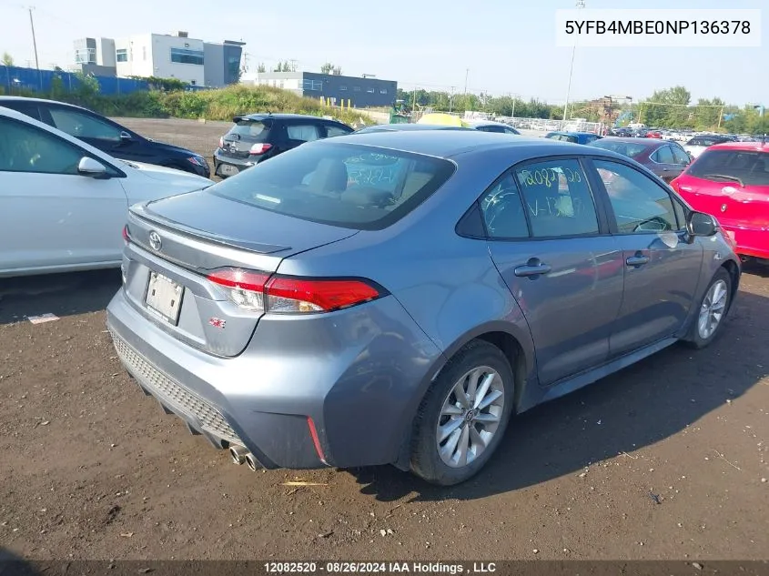 5YFB4MBE0NP136378 2022 Toyota Corolla Se