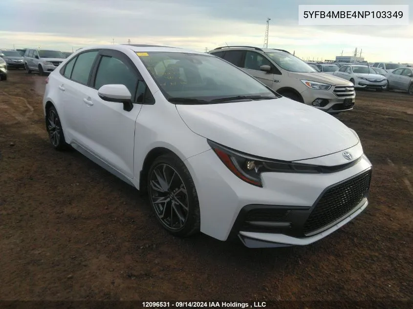 2022 Toyota Corolla Se VIN: 5YFB4MBE4NP103349 Lot: 12096531