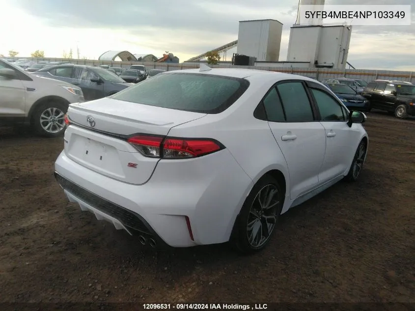 2022 Toyota Corolla Se VIN: 5YFB4MBE4NP103349 Lot: 12096531