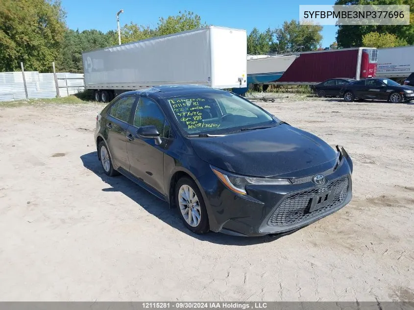 2022 Toyota Corolla Le VIN: 5YFBPMBE3NP377696 Lot: 12115281