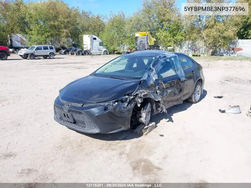 2022 Toyota Corolla Le VIN: 5YFBPMBE3NP377696 Lot: 12115281