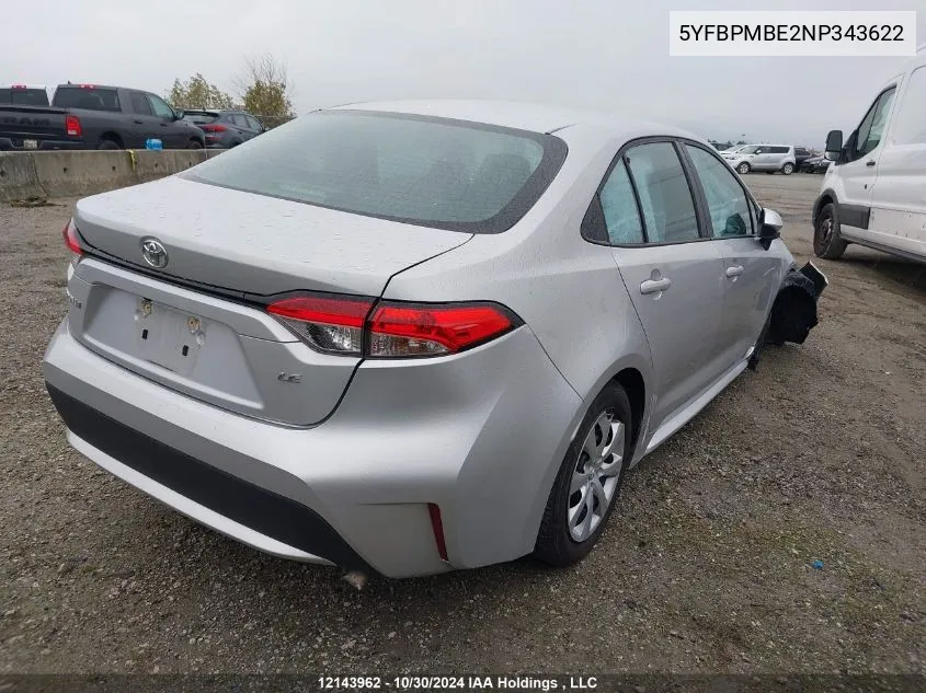 2022 Toyota Corolla Le VIN: 5YFBPMBE2NP343622 Lot: 12143962