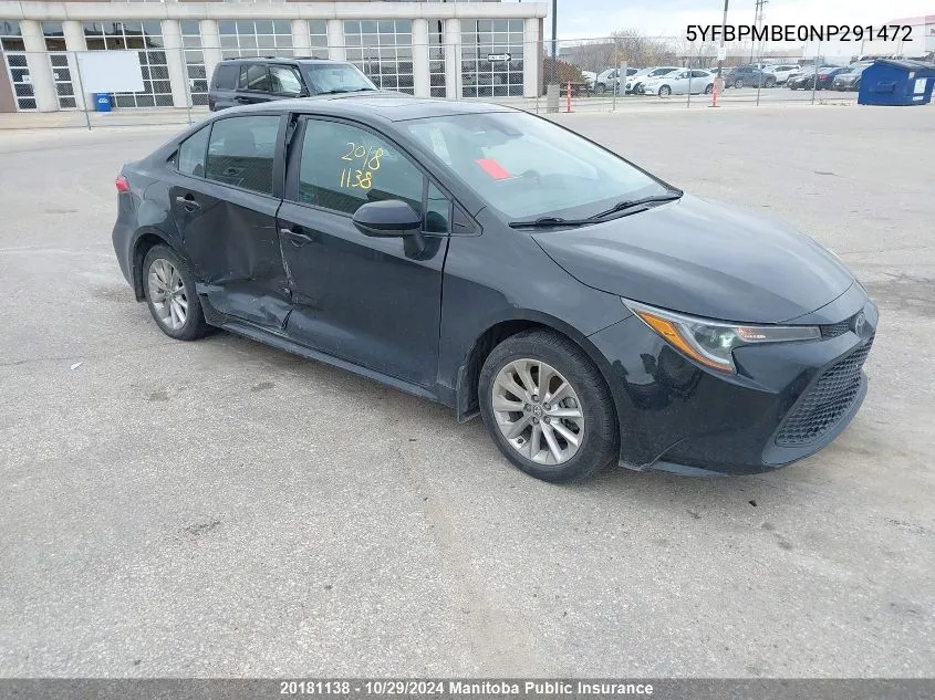 2022 Toyota Corolla Le VIN: 5YFBPMBE0NP291472 Lot: 20181138