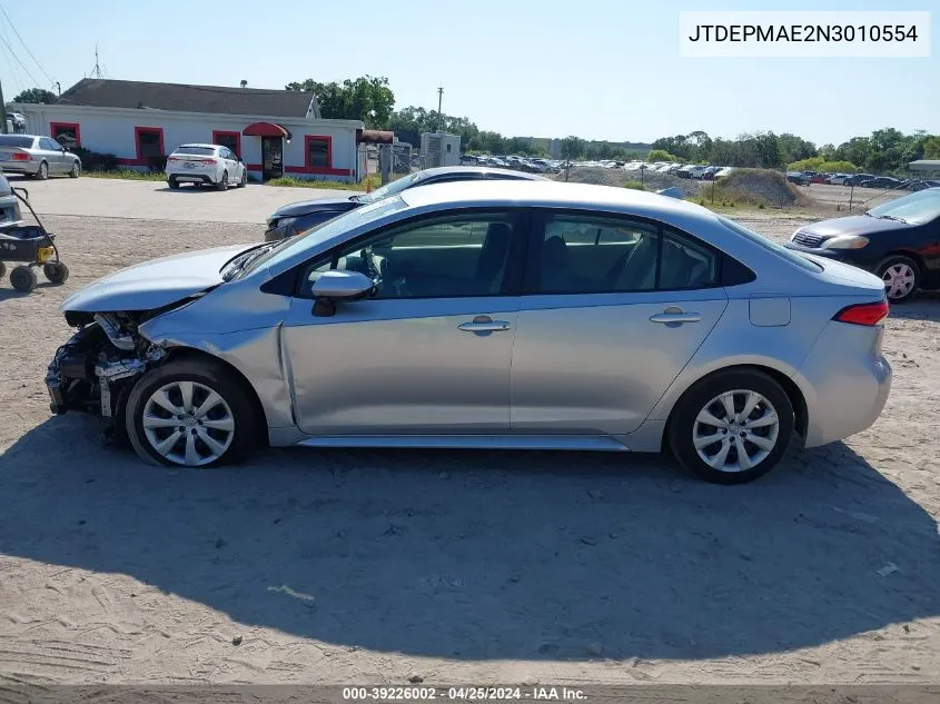 2022 Toyota Corolla Le VIN: JTDEPMAE2N3010554 Lot: 39226002