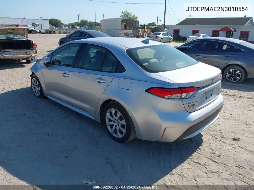 2022 Toyota Corolla Le VIN: JTDEPMAE2N3010554 Lot: 39226002