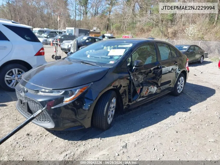 2022 Toyota Corolla Le VIN: JTDEPMAE2NJ229994 Lot: 39243226