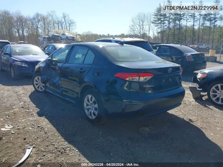 2022 Toyota Corolla Le VIN: JTDEPMAE2NJ229994 Lot: 39243226