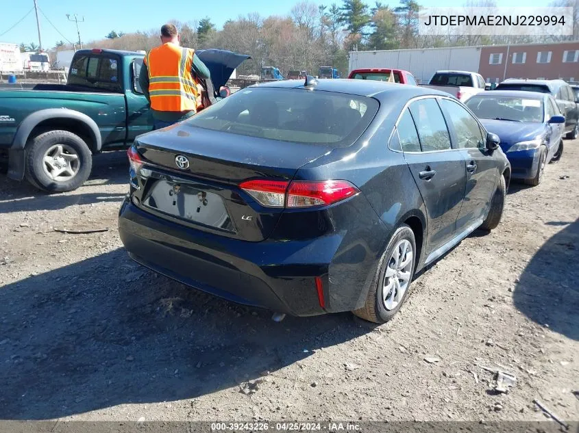 2022 Toyota Corolla Le VIN: JTDEPMAE2NJ229994 Lot: 39243226