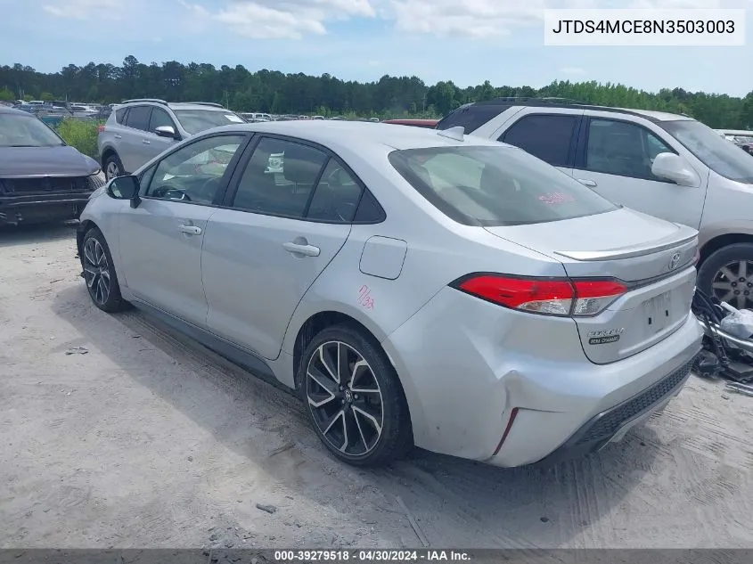 2022 Toyota Corolla Se VIN: JTDS4MCE8N3503003 Lot: 39279518