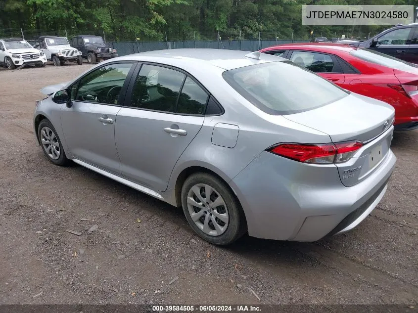 2022 Toyota Corolla Le VIN: JTDEPMAE7N3024580 Lot: 39584505