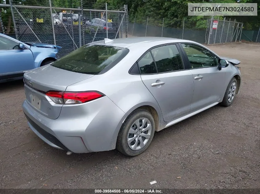 2022 Toyota Corolla Le VIN: JTDEPMAE7N3024580 Lot: 39584505