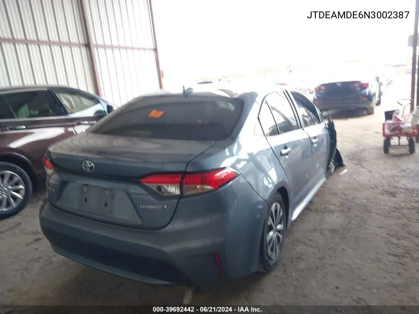 2022 Toyota Corolla Hybrid Le VIN: JTDEAMDE6N3002387 Lot: 39692442