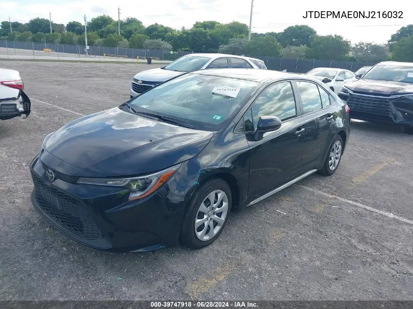 2022 Toyota Corolla Le VIN: JTDEPMAE0NJ216032 Lot: 39747918