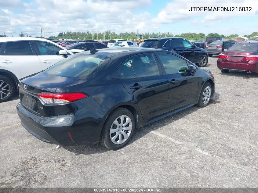 2022 Toyota Corolla Le VIN: JTDEPMAE0NJ216032 Lot: 39747918