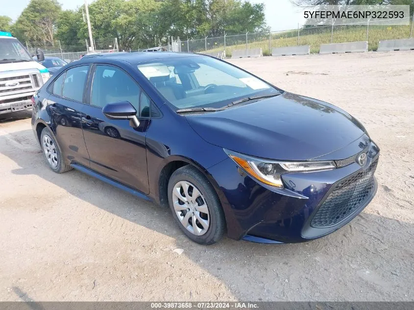 2022 Toyota Corolla Le VIN: 5YFEPMAE6NP322593 Lot: 39873658