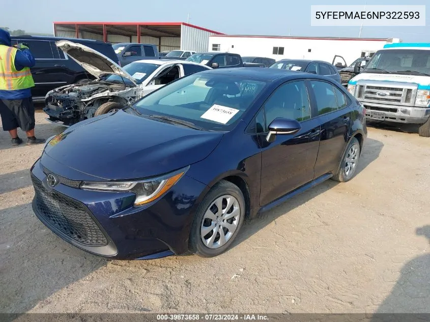 2022 Toyota Corolla Le VIN: 5YFEPMAE6NP322593 Lot: 39873658