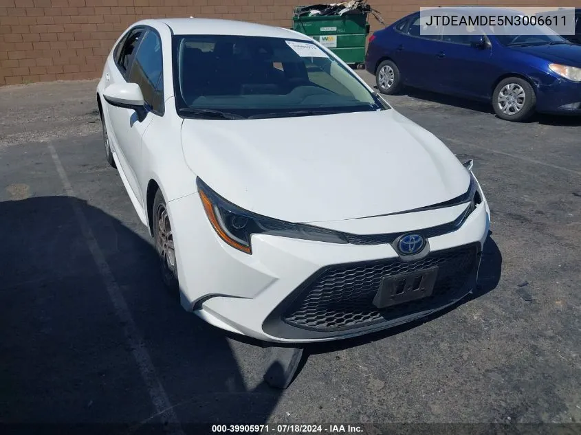 2022 Toyota Corolla Hybrid Le VIN: JTDEAMDE5N3006611 Lot: 39905971