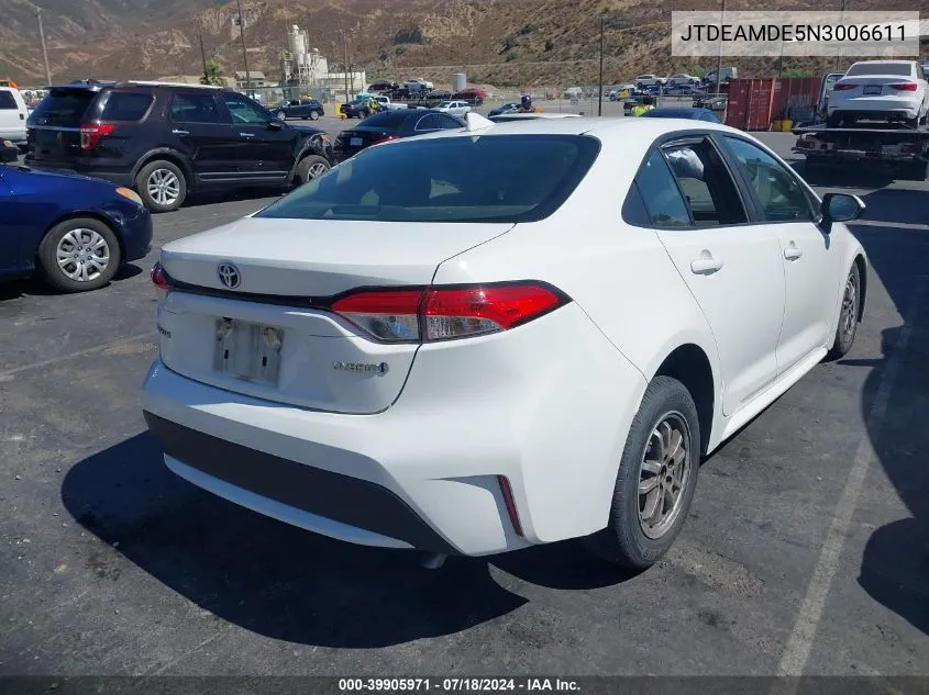 2022 Toyota Corolla Hybrid Le VIN: JTDEAMDE5N3006611 Lot: 39905971