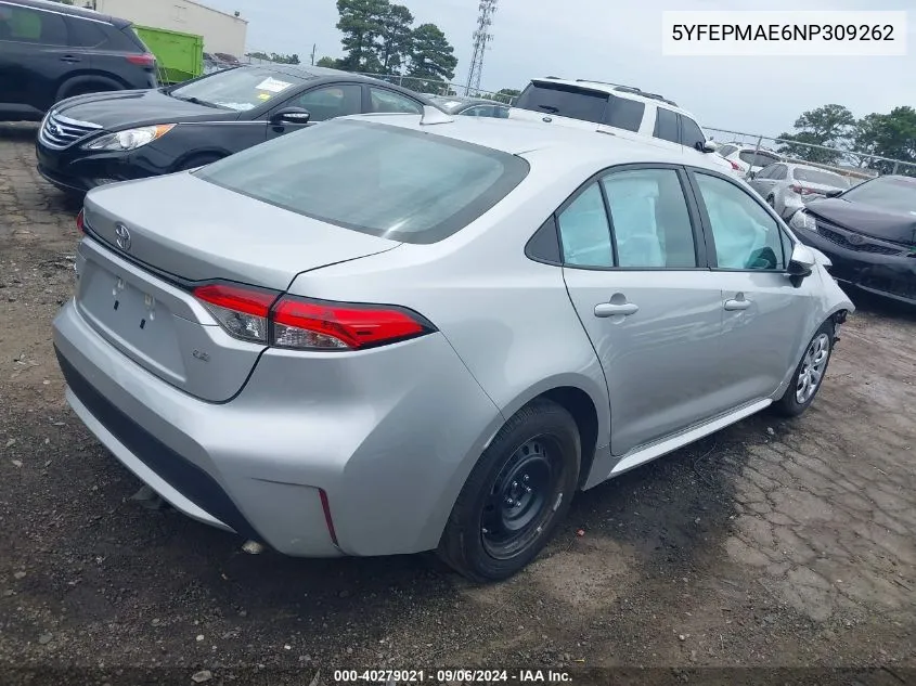 2022 Toyota Corolla Le VIN: 5YFEPMAE6NP309262 Lot: 40279021