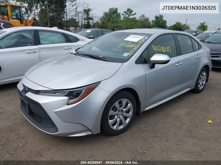 2022 Toyota Corolla Le VIN: JTDEPMAE1N3026325 Lot: 40288087