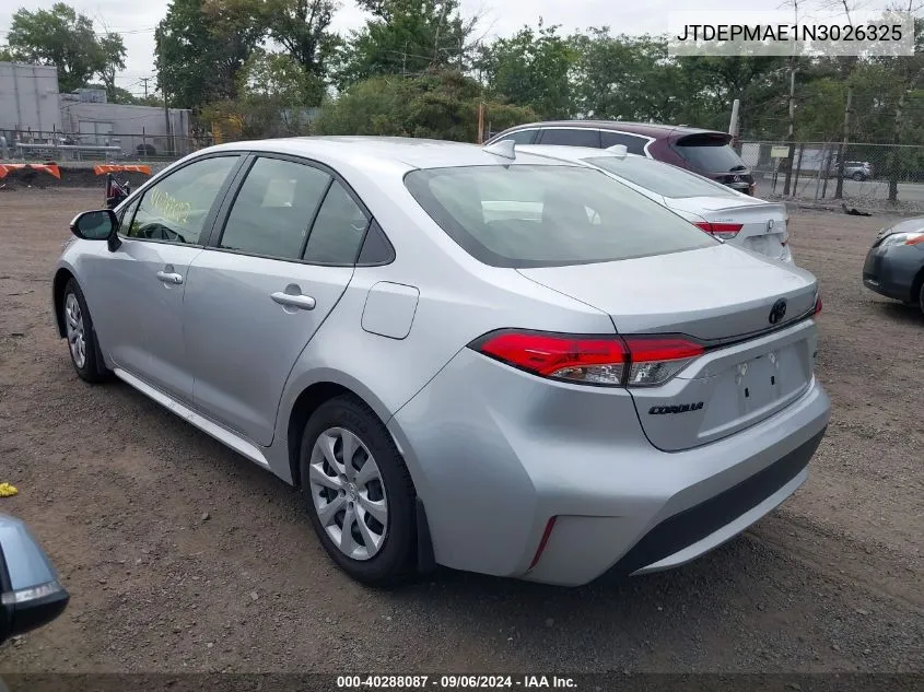 2022 Toyota Corolla Le VIN: JTDEPMAE1N3026325 Lot: 40288087