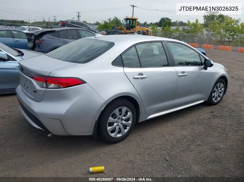 2022 Toyota Corolla Le VIN: JTDEPMAE1N3026325 Lot: 40288087