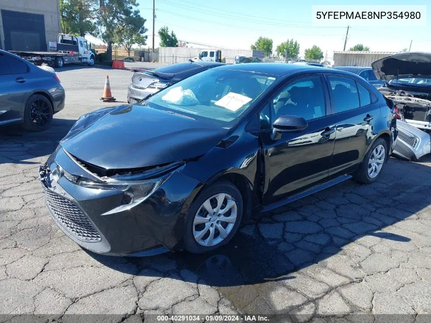 2022 Toyota Corolla Le VIN: 5YFEPMAE8NP354980 Lot: 40291034