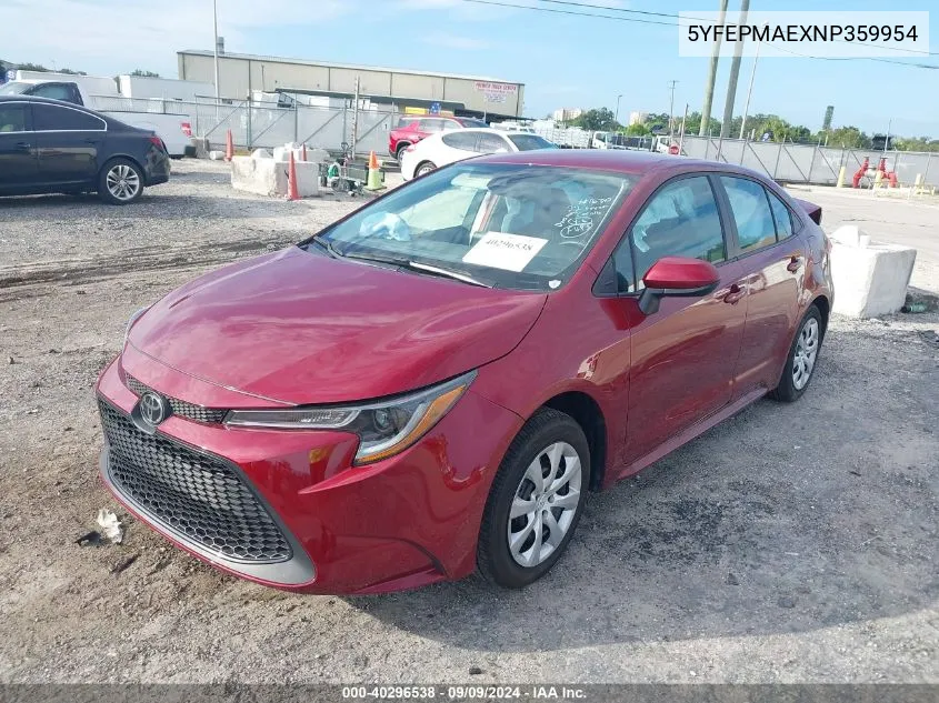 2022 Toyota Corolla Le VIN: 5YFEPMAEXNP359954 Lot: 40296538