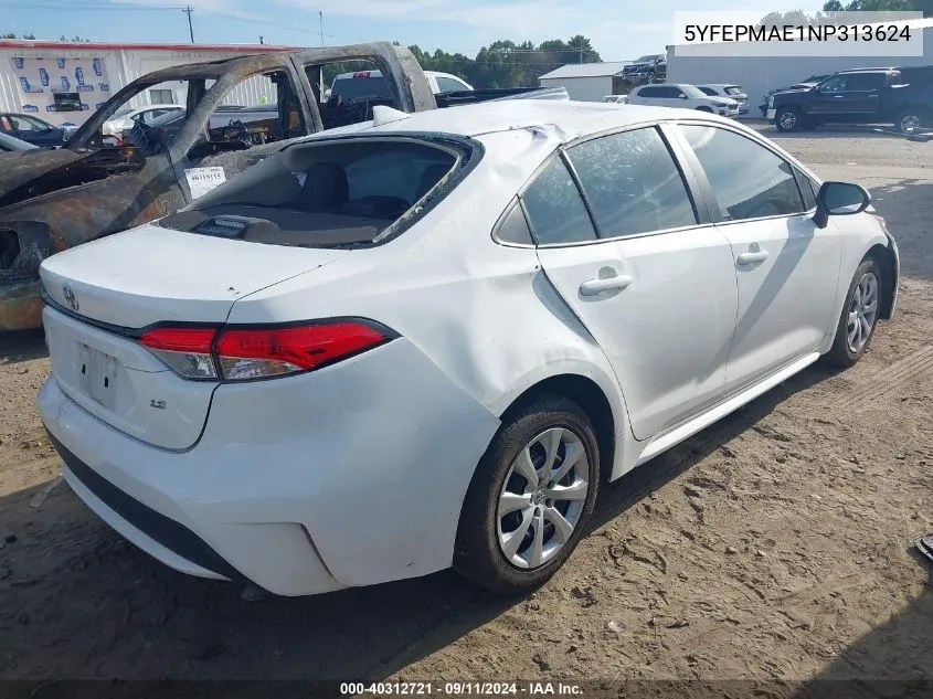 2022 Toyota Corolla Le VIN: 5YFEPMAE1NP313624 Lot: 40312721