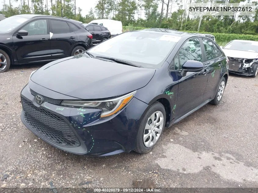 2022 Toyota Corolla Le VIN: 5YFEPMAE1NP332612 Lot: 40328079