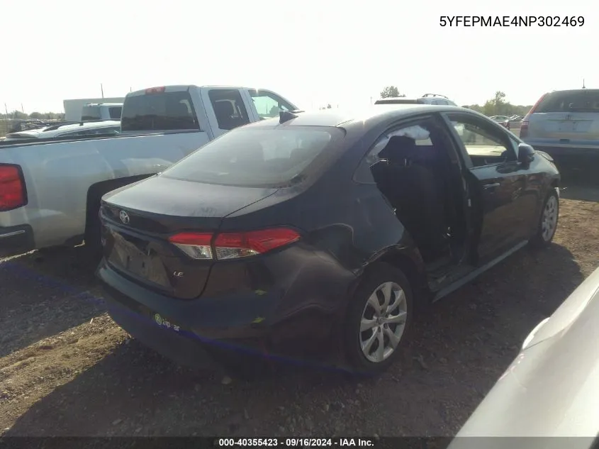 2022 Toyota Corolla Le VIN: 5YFEPMAE4NP302469 Lot: 40355423