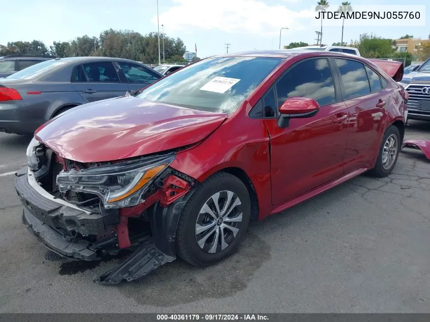 2022 Toyota Corolla Hybrid Le VIN: JTDEAMDE9NJ055760 Lot: 40361179