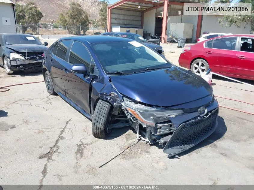 2022 Toyota Corolla Le VIN: JTDEPMAE4NJ201386 Lot: 40375155