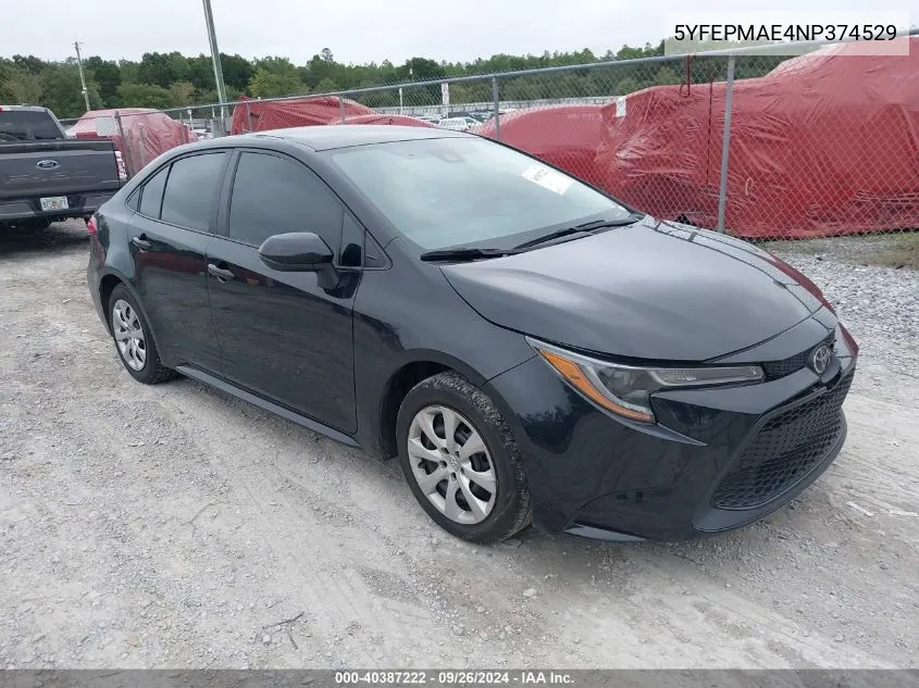 2022 Toyota Corolla Le VIN: 5YFEPMAE4NP374529 Lot: 40387222