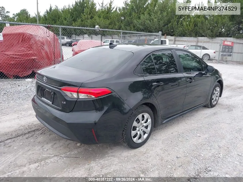 2022 Toyota Corolla Le VIN: 5YFEPMAE4NP374529 Lot: 40387222