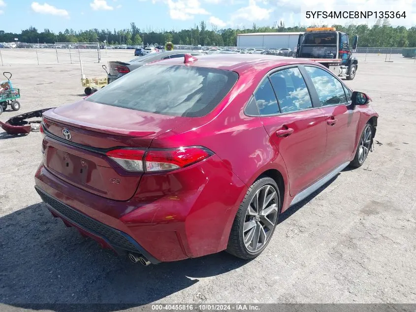 2022 Toyota Corolla Se VIN: 5YFS4MCE8NP135364 Lot: 40455816