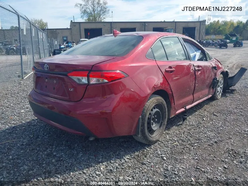 2022 Toyota Corolla Le VIN: JTDEPMAE1NJ227248 Lot: 40464381