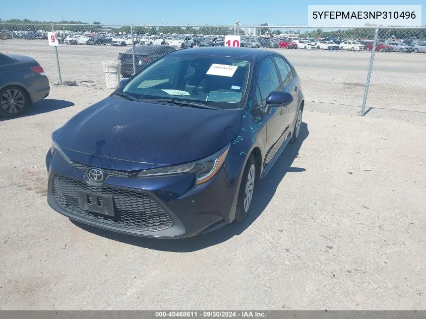 2022 Toyota Corolla Le VIN: 5YFEPMAE3NP310496 Lot: 40468611