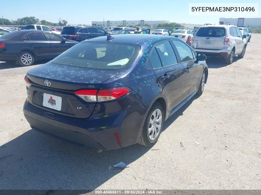 5YFEPMAE3NP310496 2022 Toyota Corolla Le